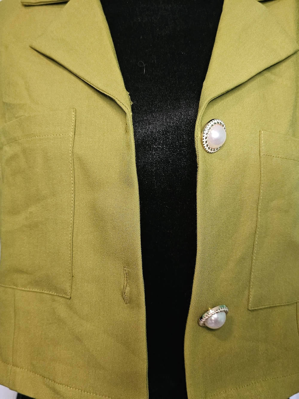 Vero Moda Cropped Blazer in Lime Green w/ Pearl Buttons Women's Size L NWT - Picture 5 of 13